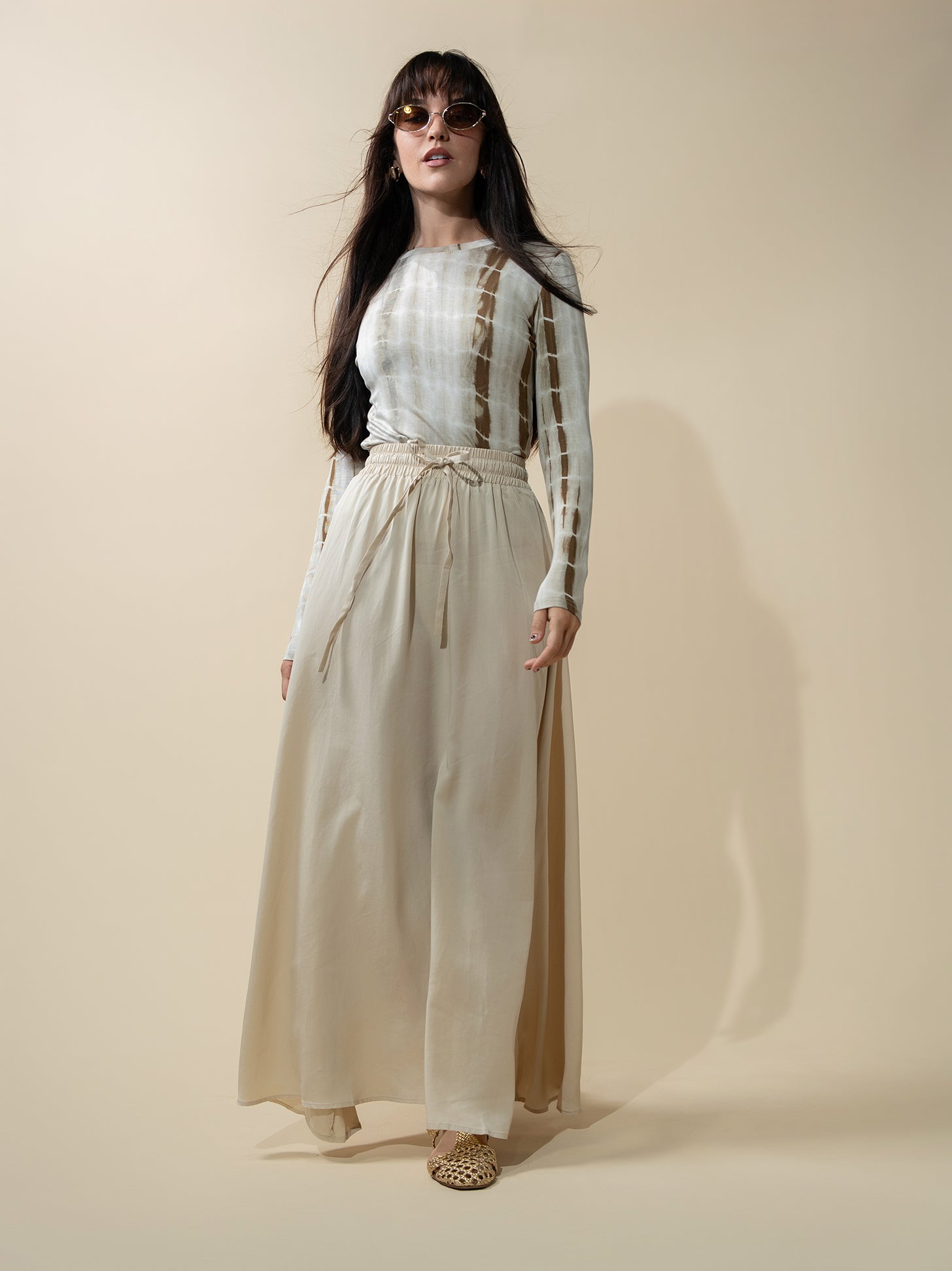 Drawstring Circle Skirt-Tan