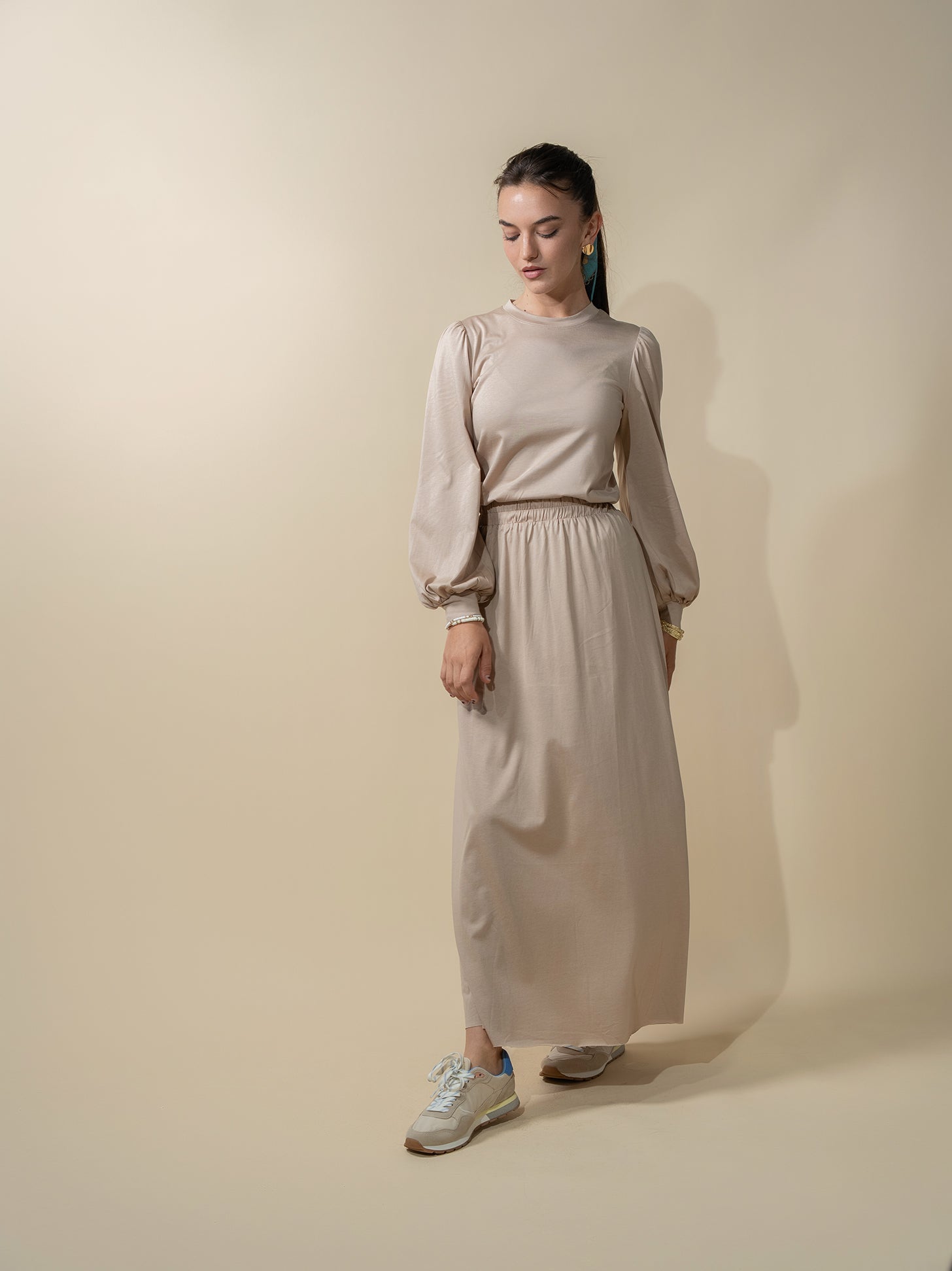 Elastic Waist T-Shirt Skirt-Taupe