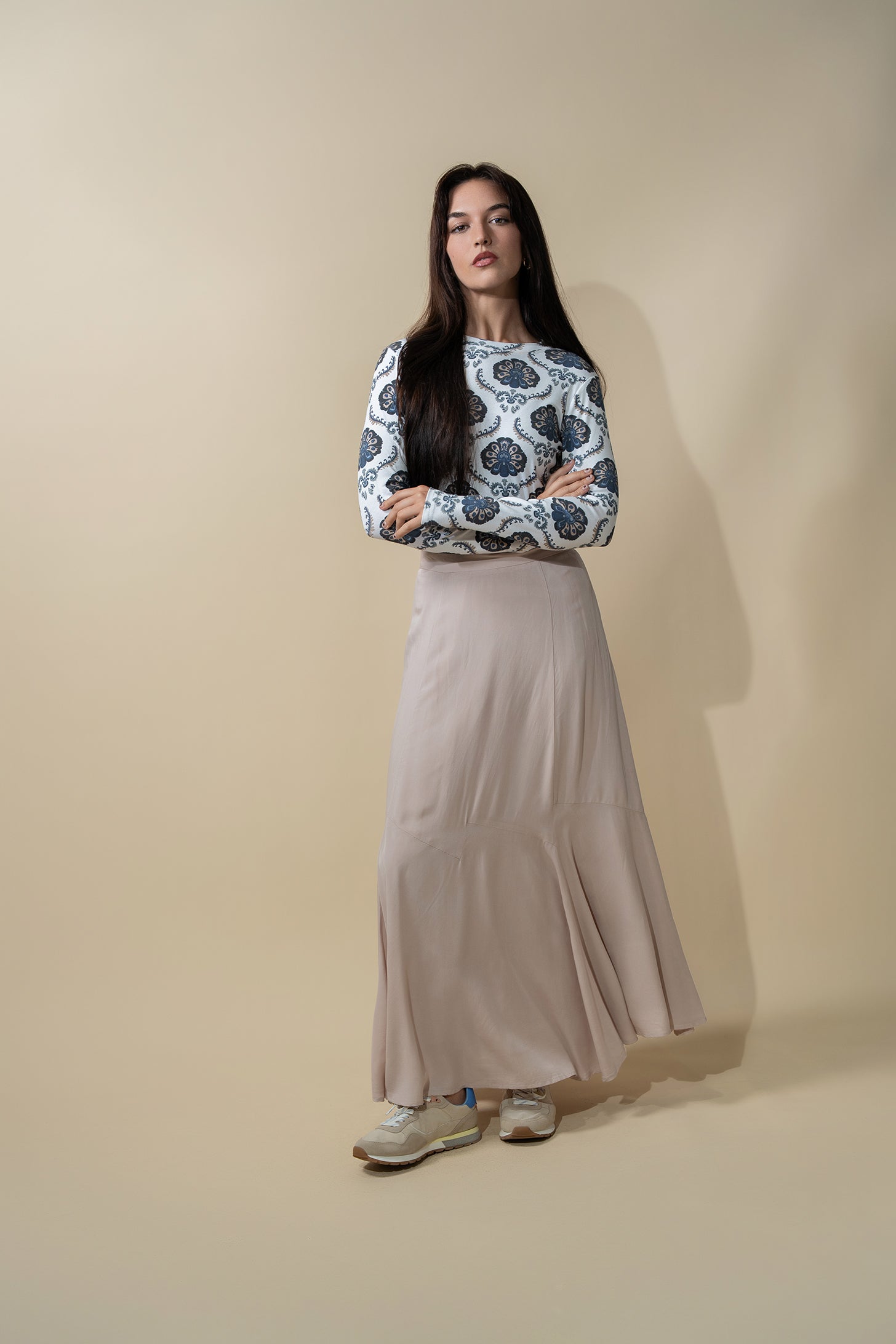 TRUMPET FLARE SKIRT-TAUPE