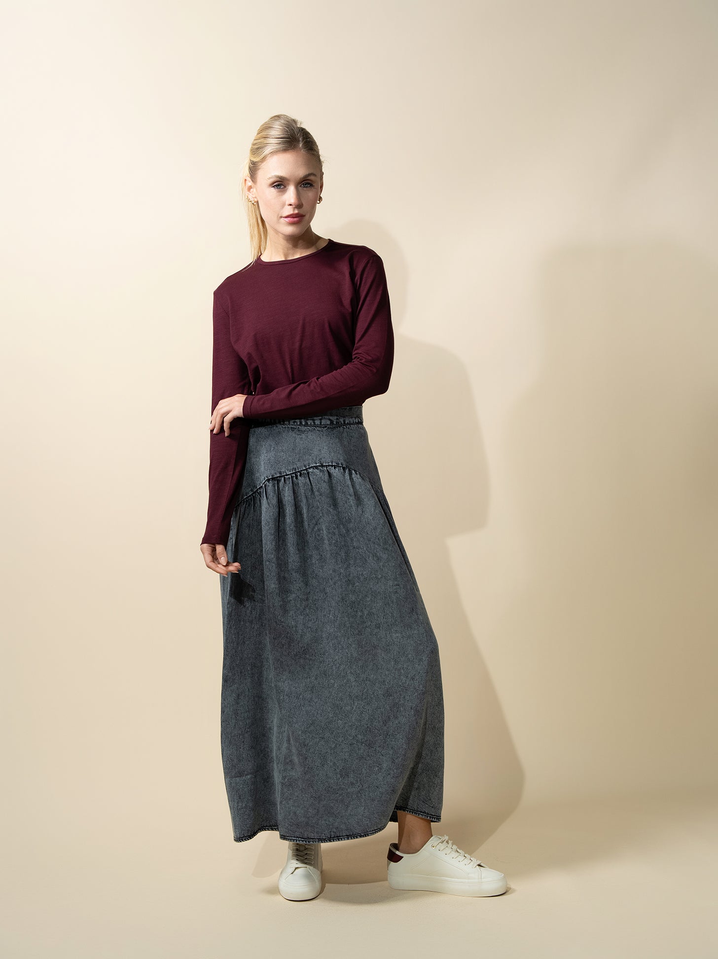 Crew Bomber Tee-Burgundy