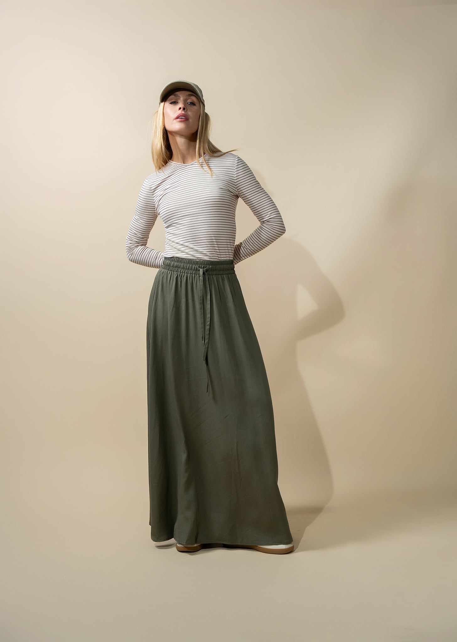 Drawstring Circle Skirt-Olive