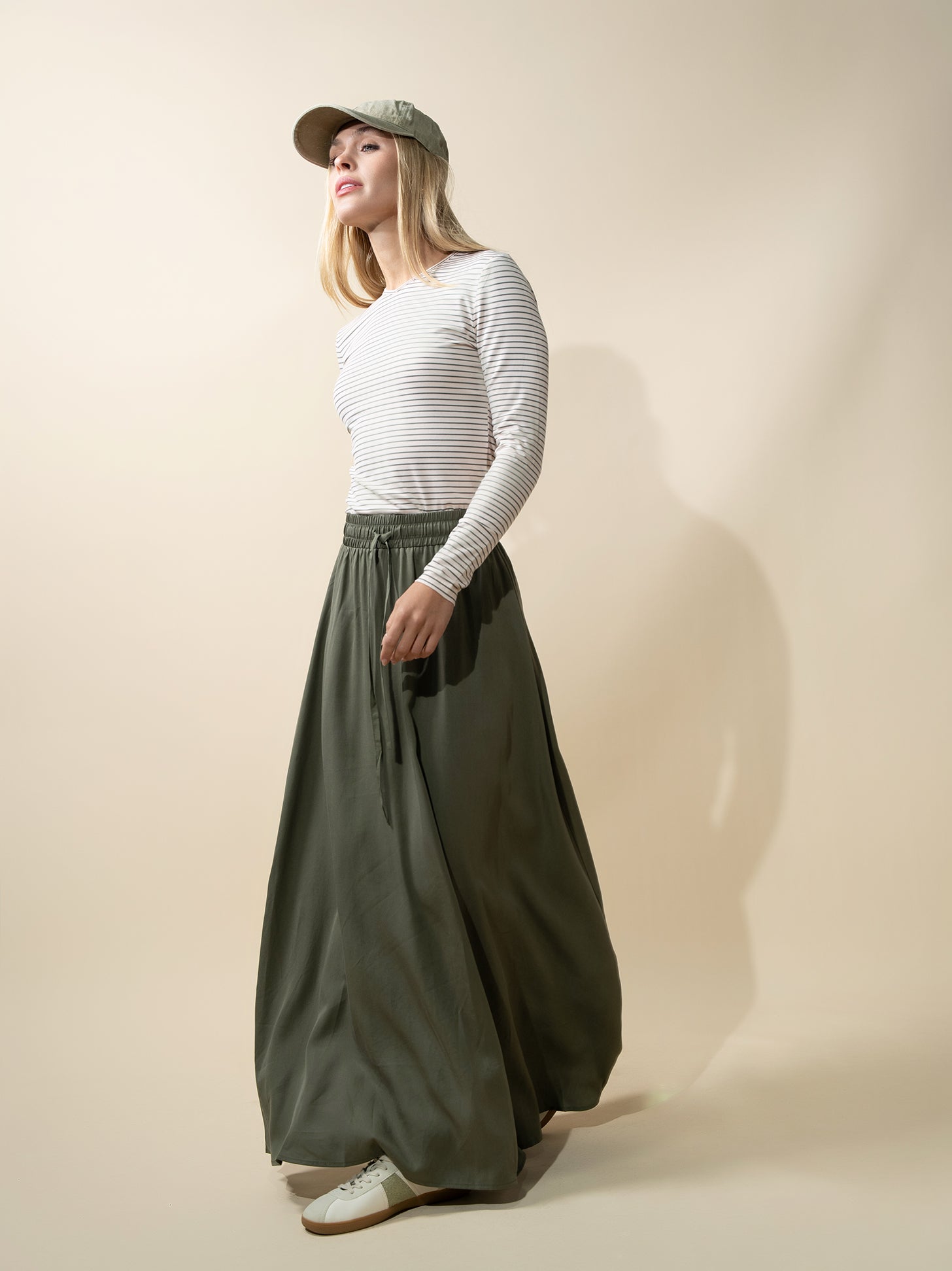 Drawstring Circle Skirt-Olive