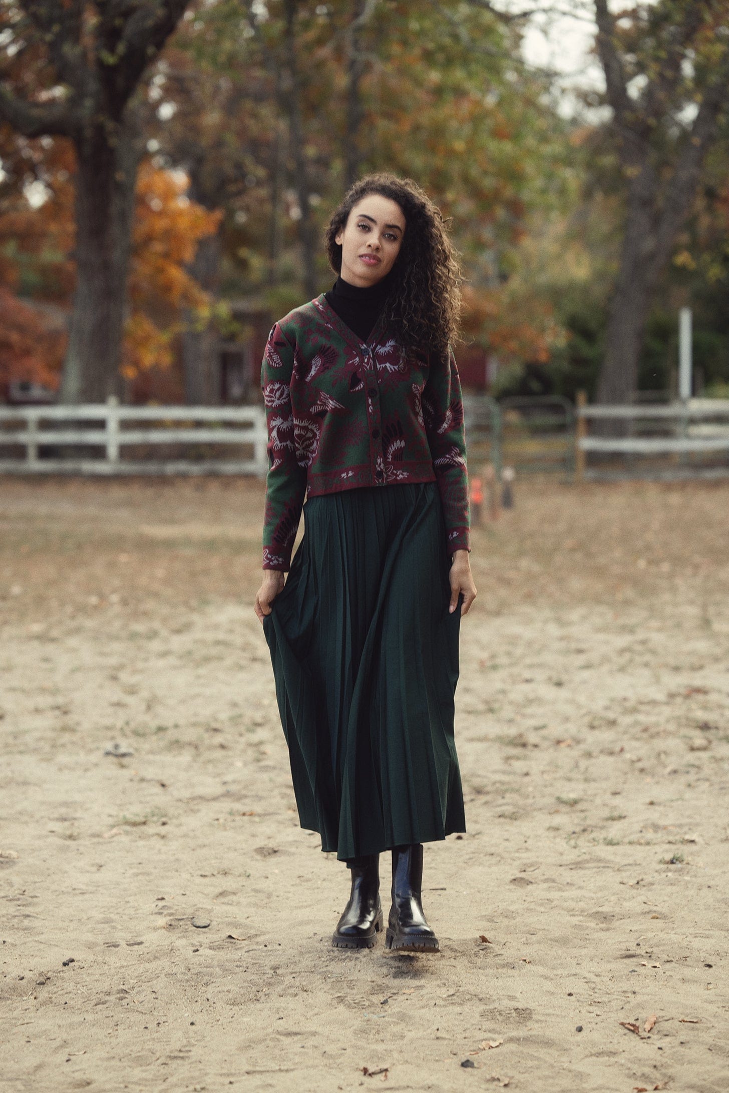 Green pleated skirt street style hotsell