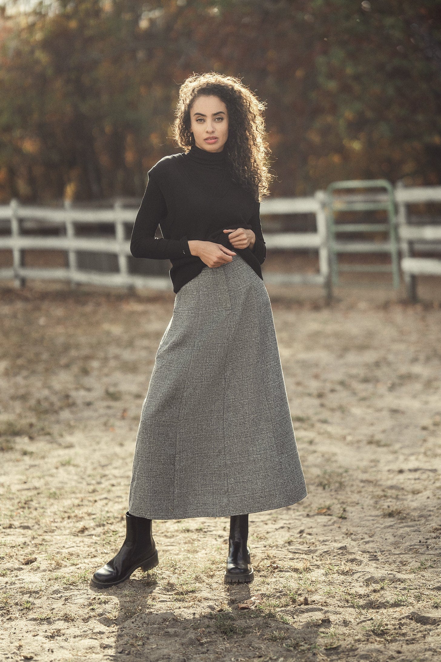 HOT Grey Plaid Skirt Outfit Plaid Wool Skirt Outfit Plaid Maxi Skirt