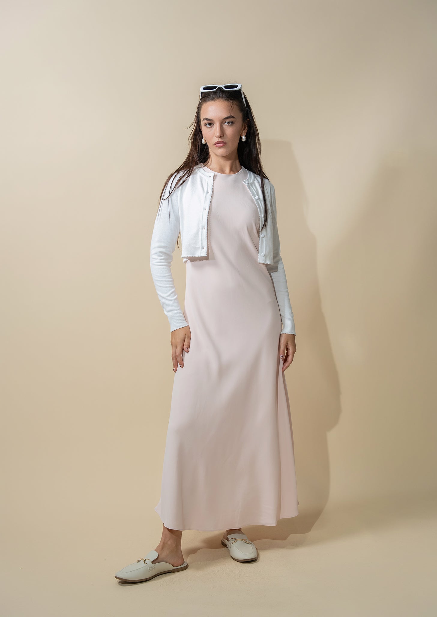 Crepe Slip Dress-Pink