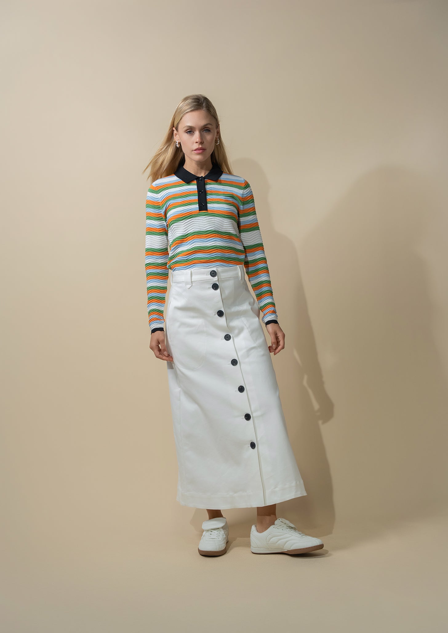 A-Line Button Down Pocket Skirt-White