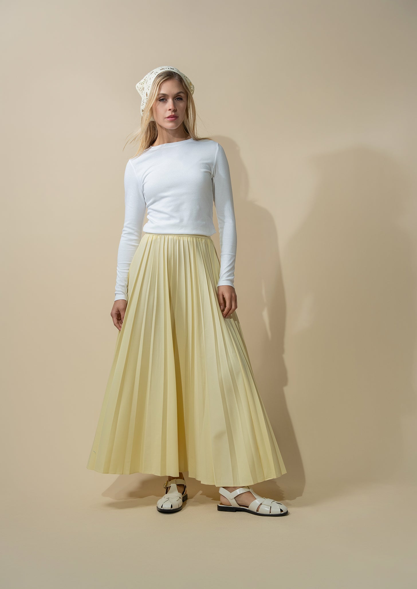 PLEATED SKIRT 37"-PALE YELLOW