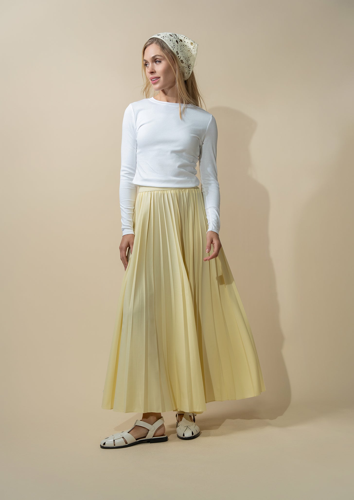 PLEATED SKIRT 35"-PALE YELLOW