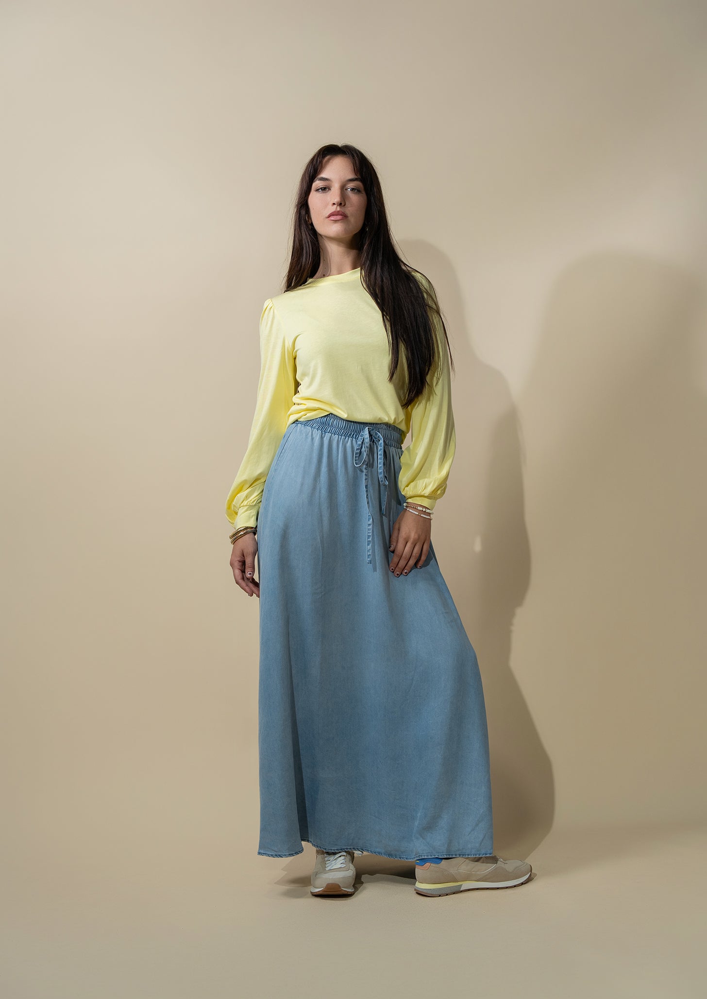 Drawstring Circle Skirt-Light Blue