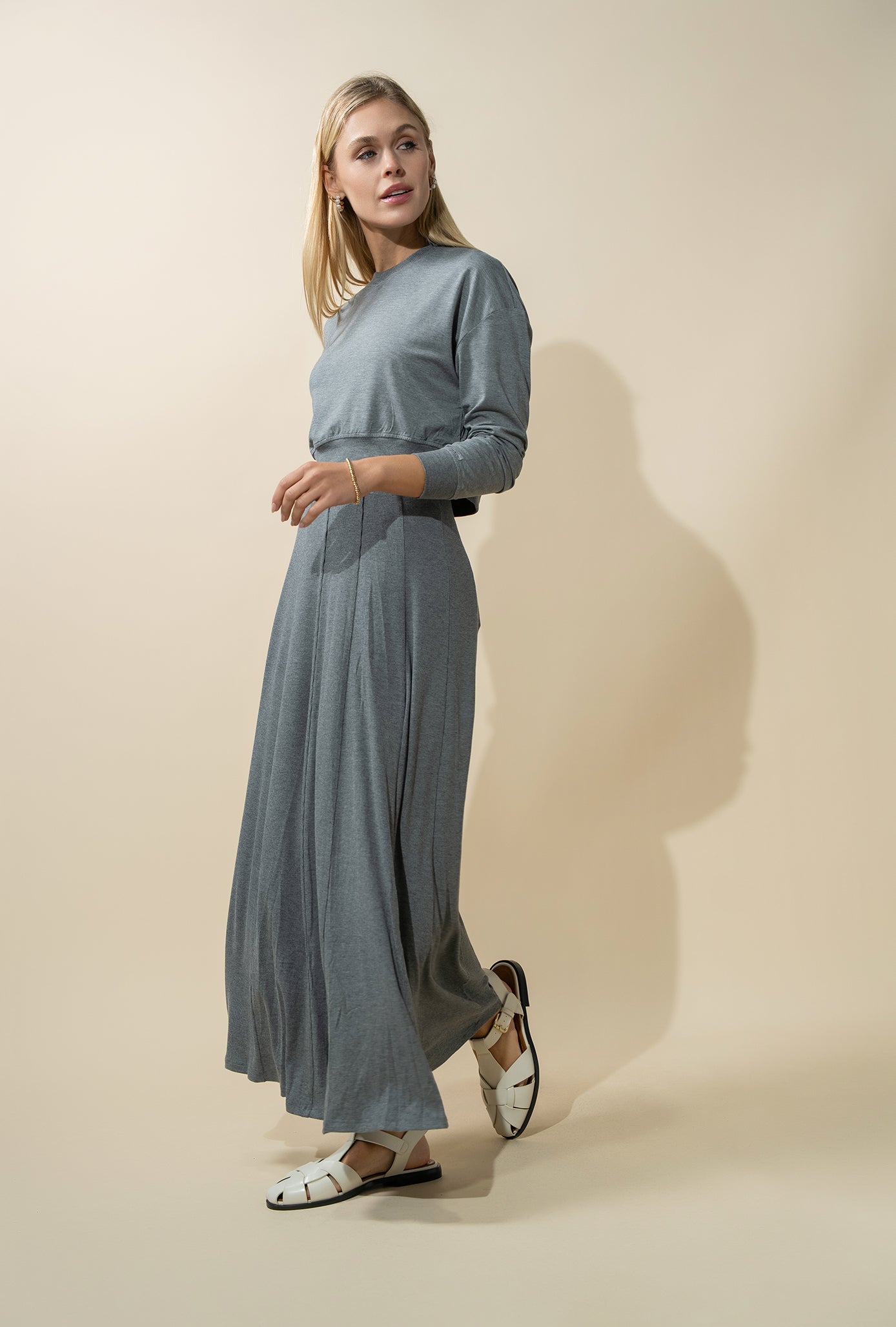Panel Ribbed Skirt-Heathered Grey