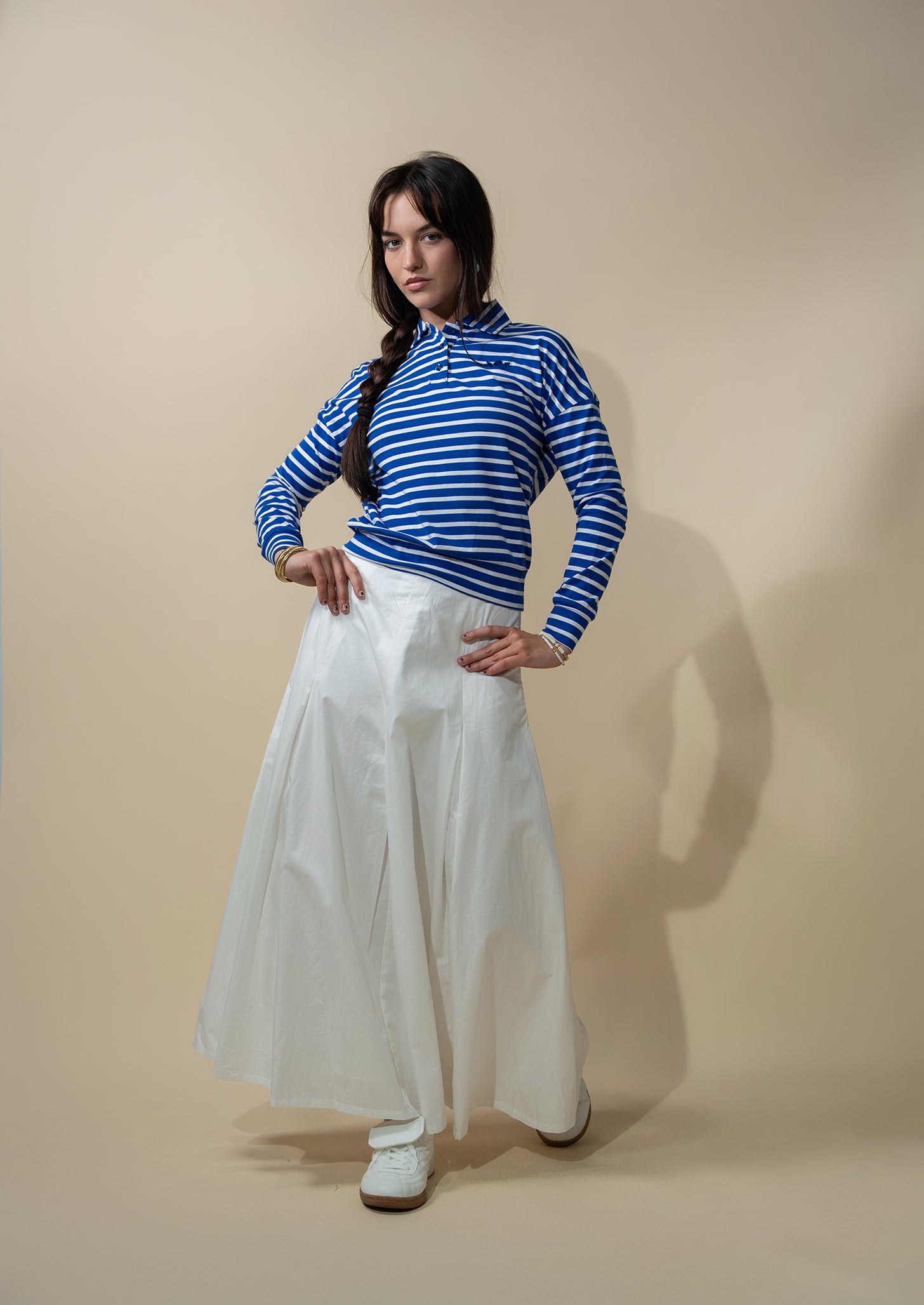 Collared Bomber Tee-Cobalt/White