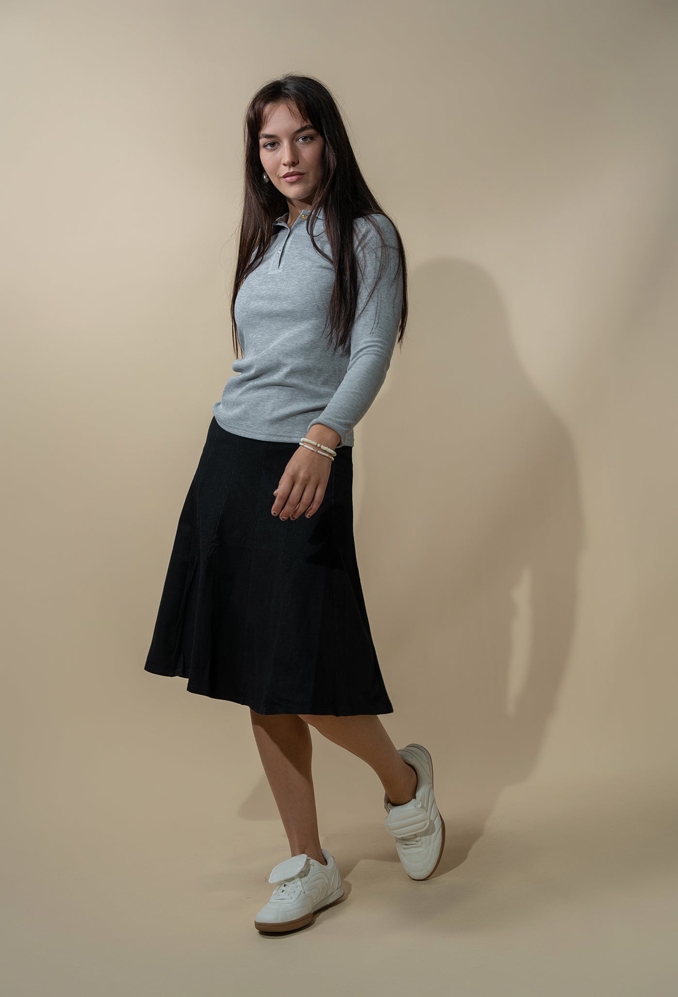 Ribbed Collar T-Shirt-Grey