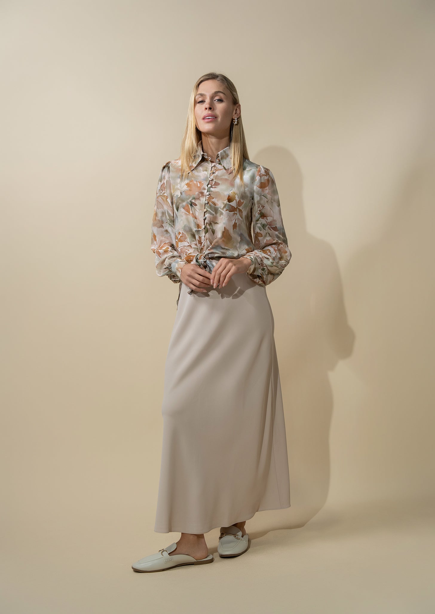 Printed Layering Blouse-Watercolor Floral