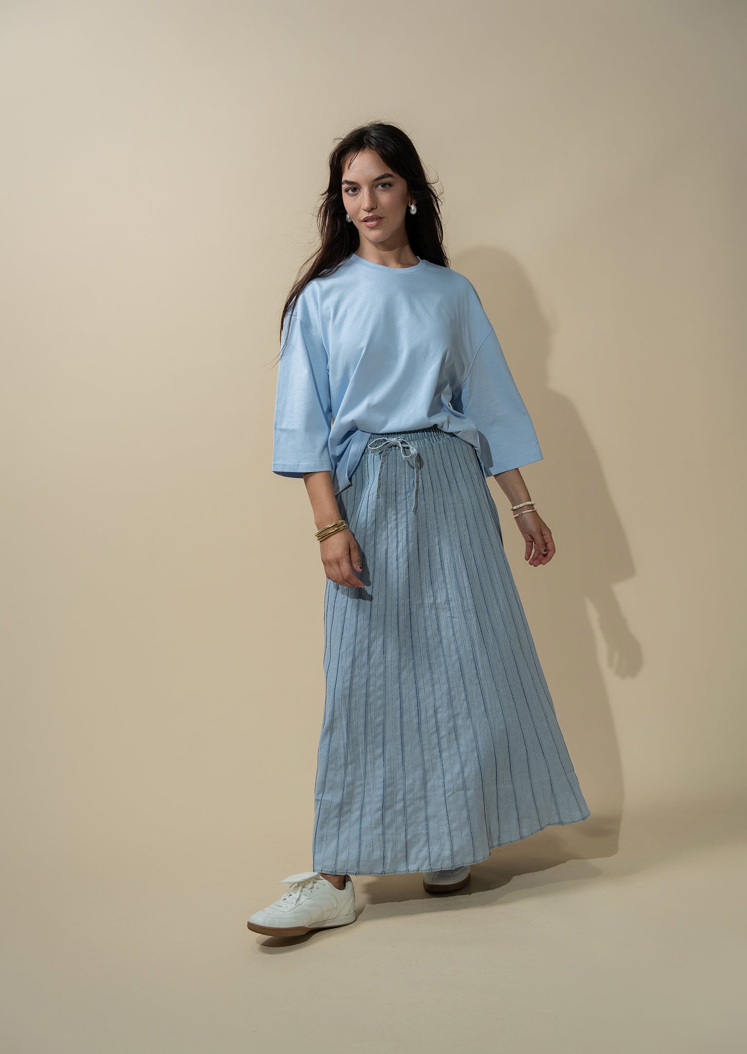 Oversized Boxy 3Q Sleeve Tee-Light Blue