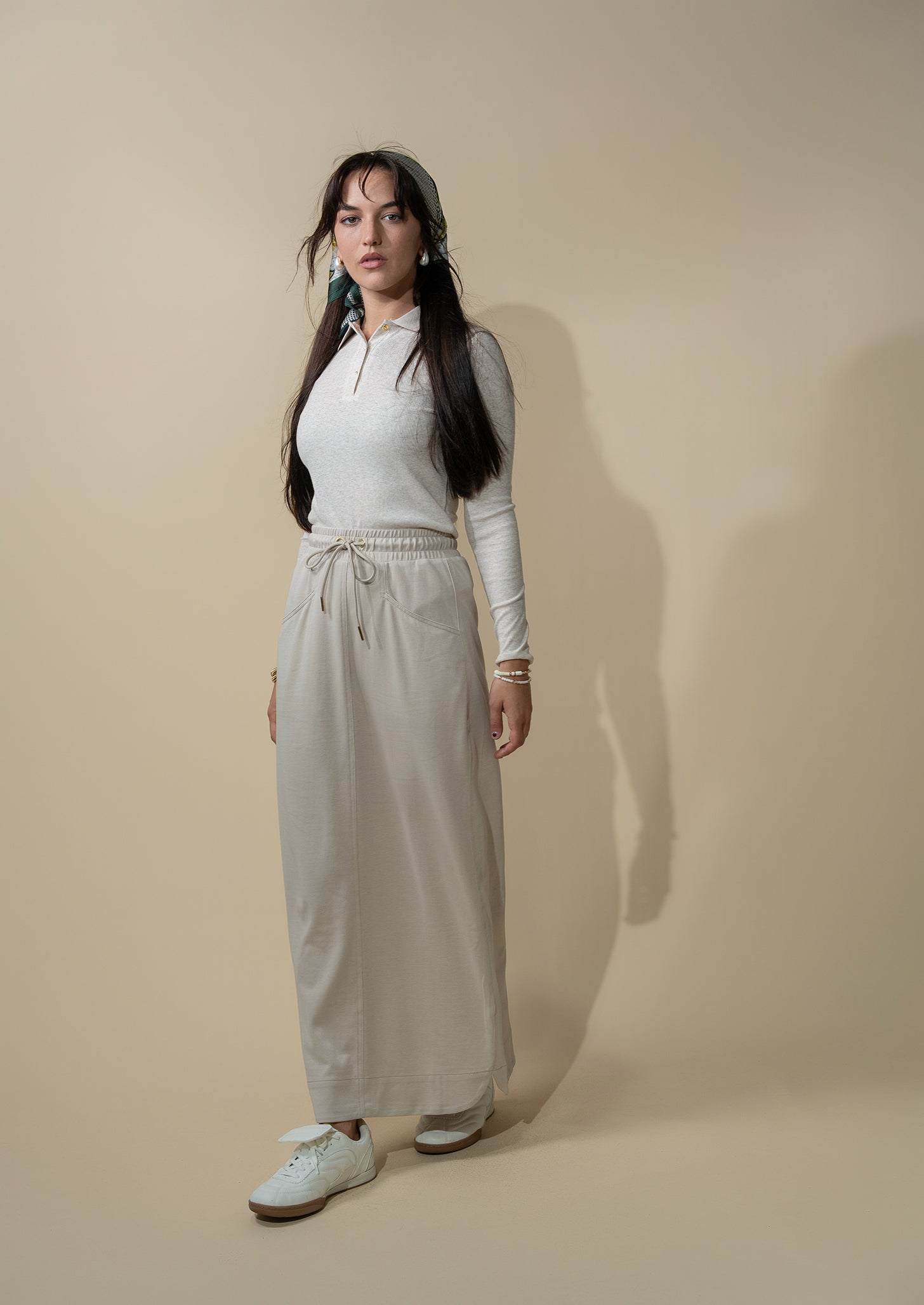 Drawstring Pocket T-Shirt Skirt-Stone