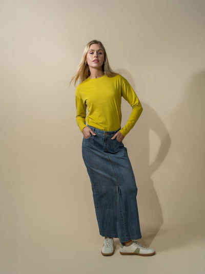 Oversized Rounded Hem T-Shirt-Lime Green