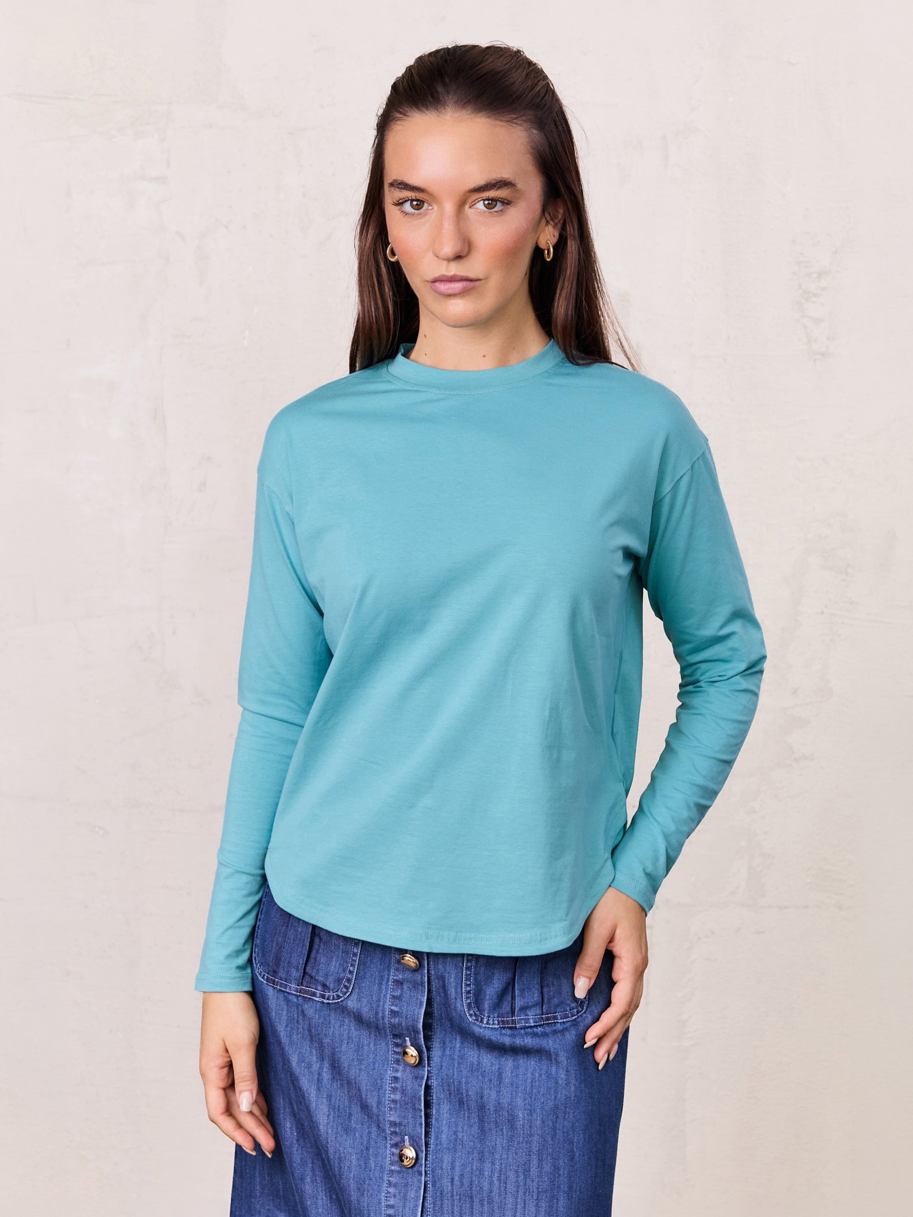 Oversized Rounded Hem T-Shirt-Teal