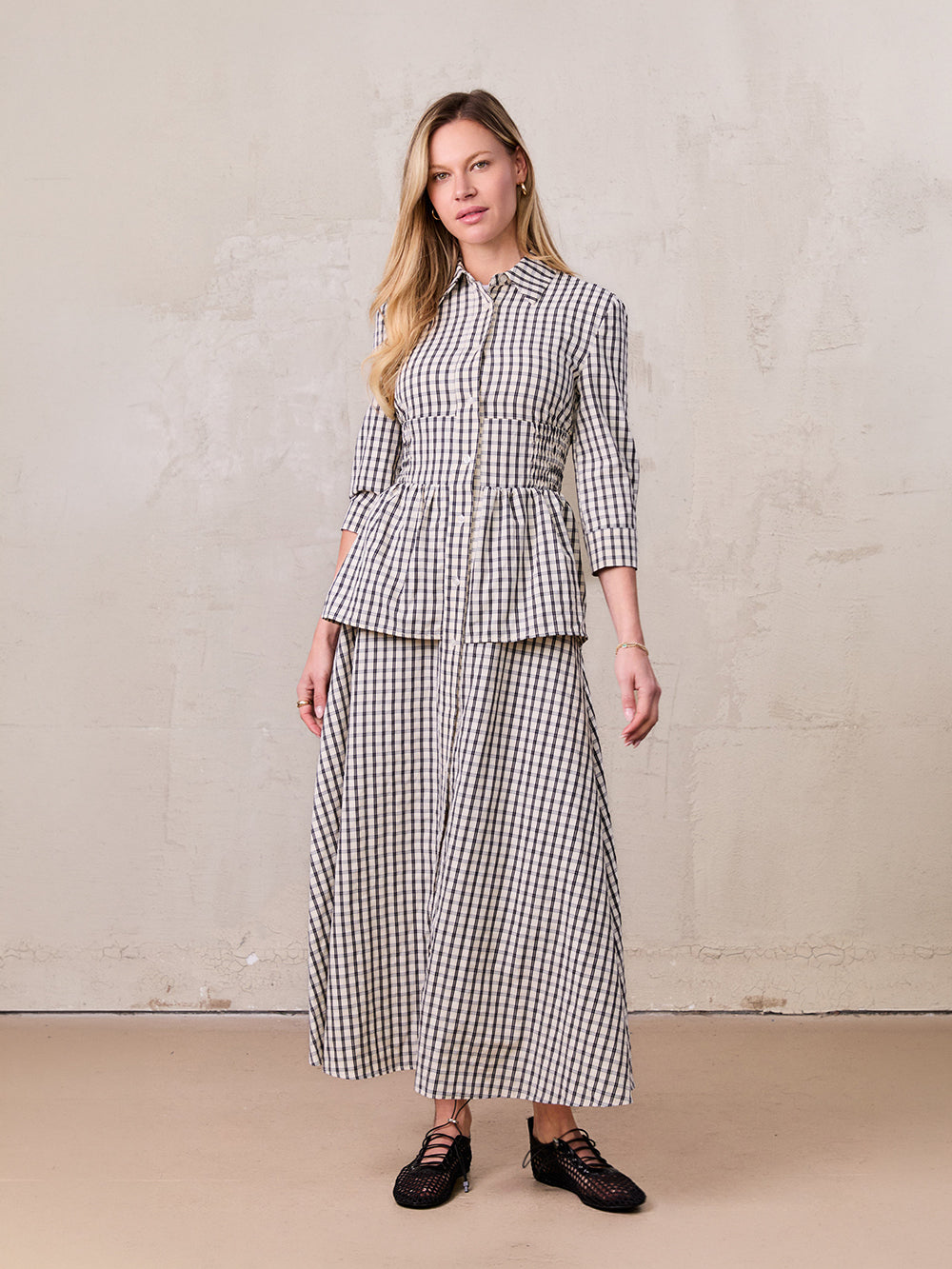 Plaid Peplum Dress-Black and White