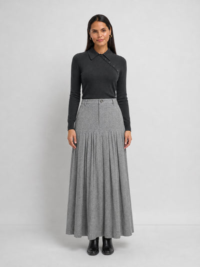 Pleat Bottom Yoke Skirt - Black/Grey