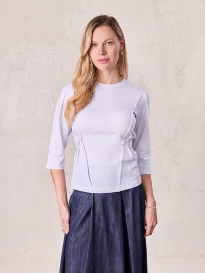 Pleat Seam T-shirt-White