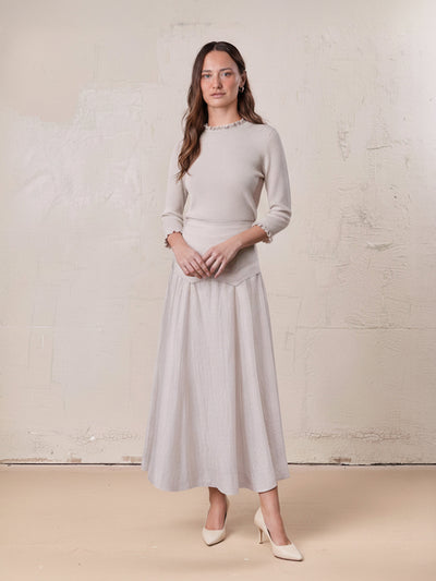 Pointed Yoke Dress Skirt-Ice Latte