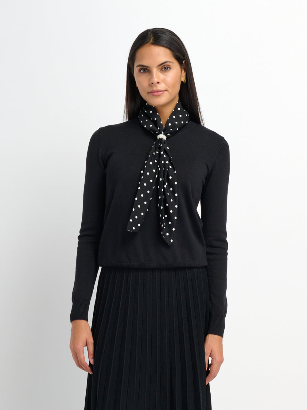 Polka Dot Scarf Sweater - Black