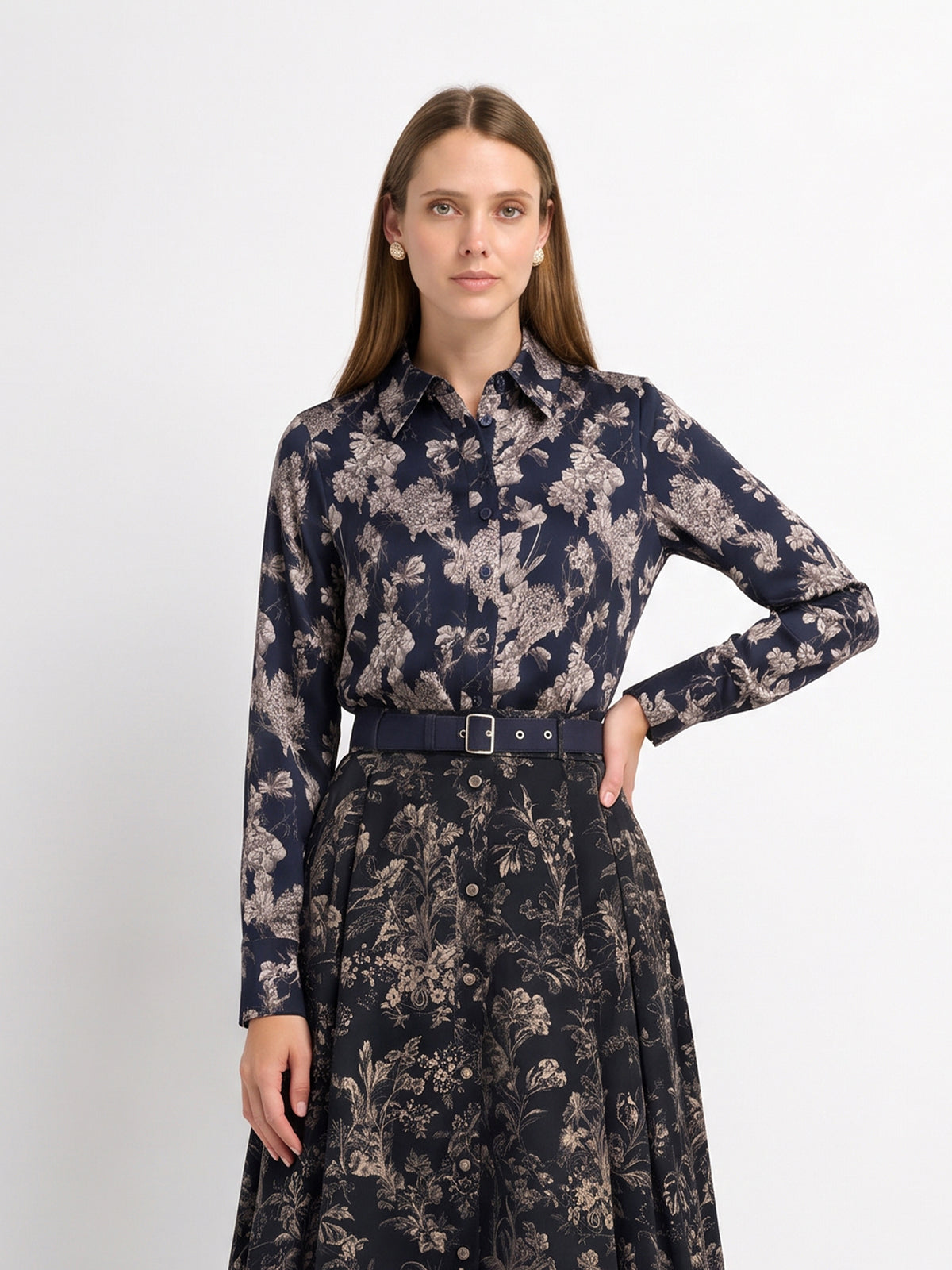Printed Blouse - Navy Floral