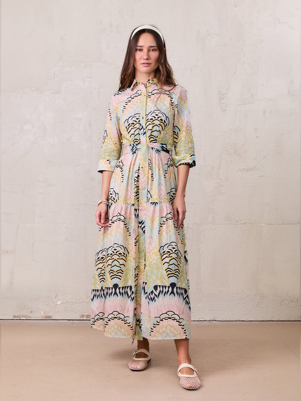 cotton belted dress Stella & Rose Women's Abstract Print Shirtdress | Maxi Long Sleeve Elegant - Size 18 style_id_L14174P US SIZE:US20 Designed for a relaxed Long Sleeve Dress| Blue