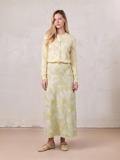 Printed Crinkle Slip Skirt-Yellow Floral