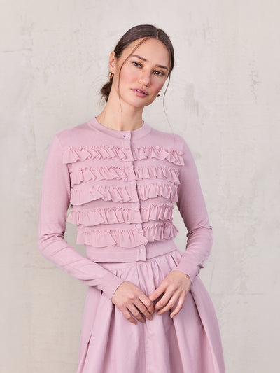 Ruffle Design Cardigan-Mauve