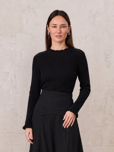Ruffle Sweater-Black