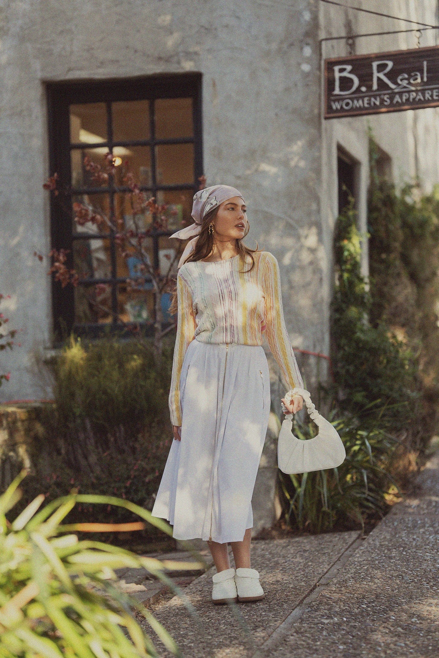 Front Zipper Cotton Circle Skirt-White