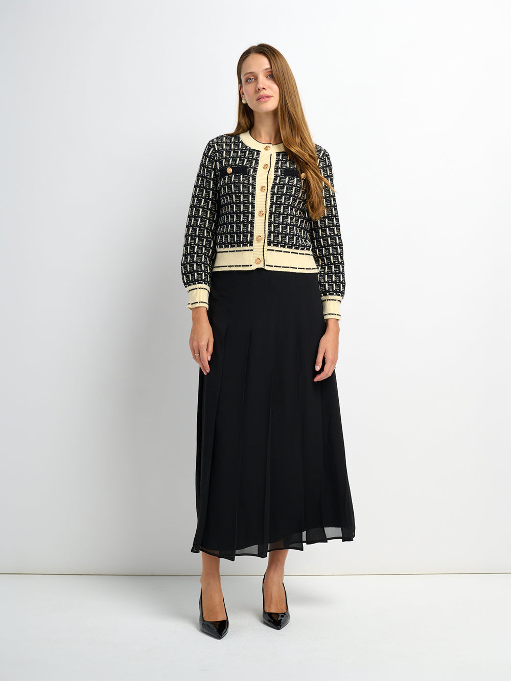 Chiffon Stitched Down Pleated Skirt - Black