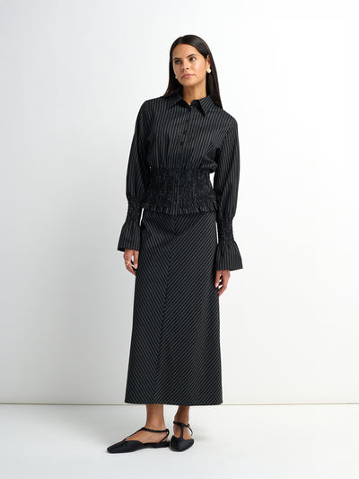 Pinstripe A-Line Skirt - Black Pinstripe
