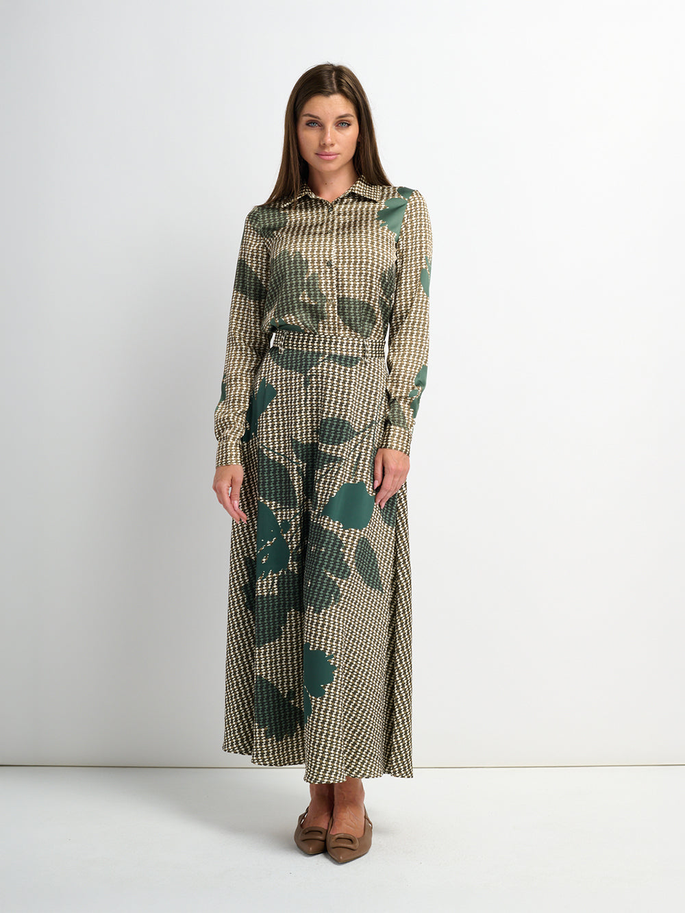 Waisted Maxi Skirt - Olive Floral