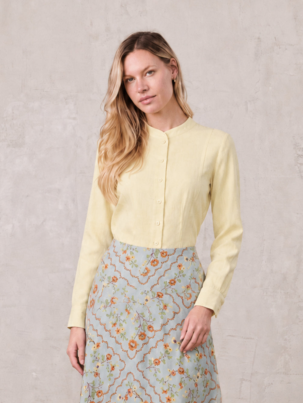 High V Neck Blouse-Cream