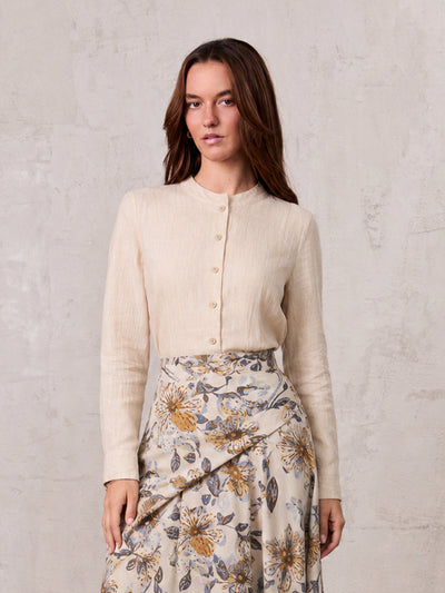 High V Neck Blouse-Sand
