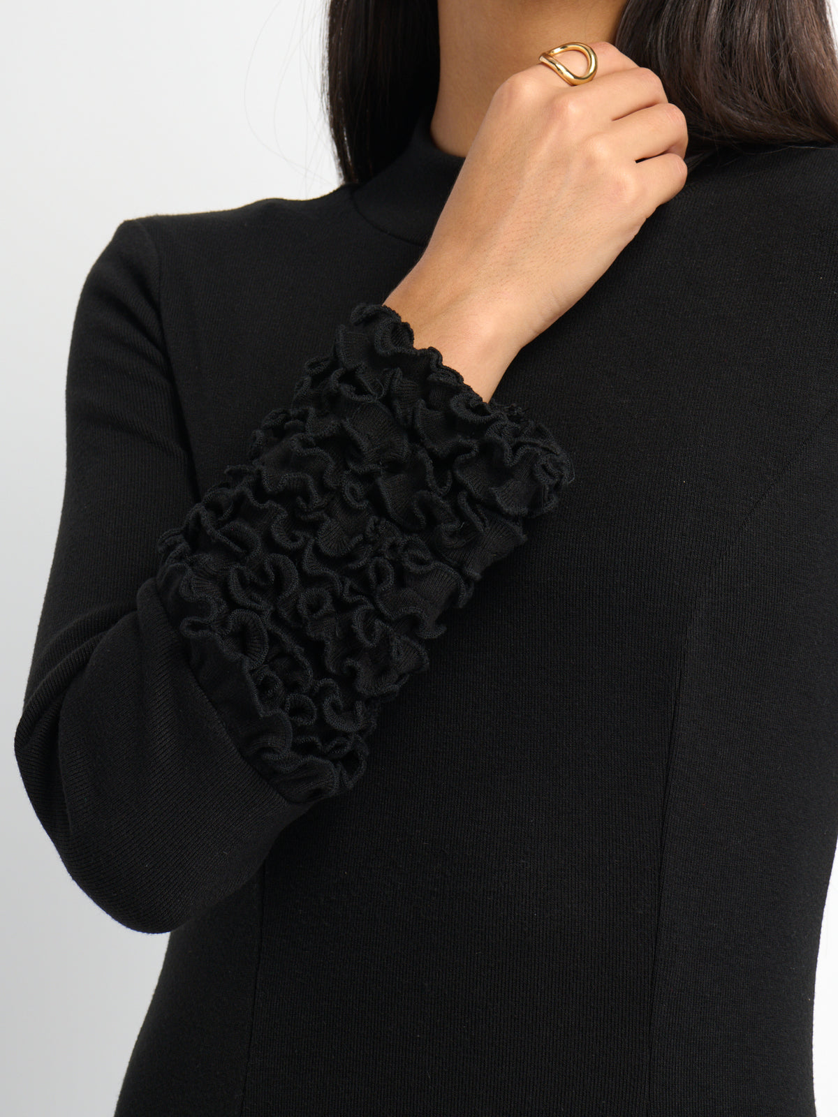 Sleeve Detail Princess Style Knit Dress - Black