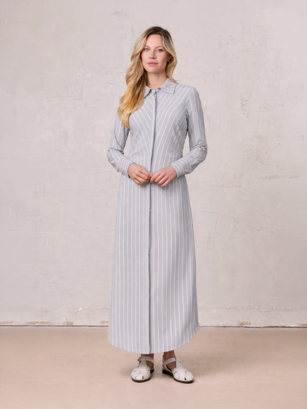 Side Shirred T-shirt Dress-Tan/White