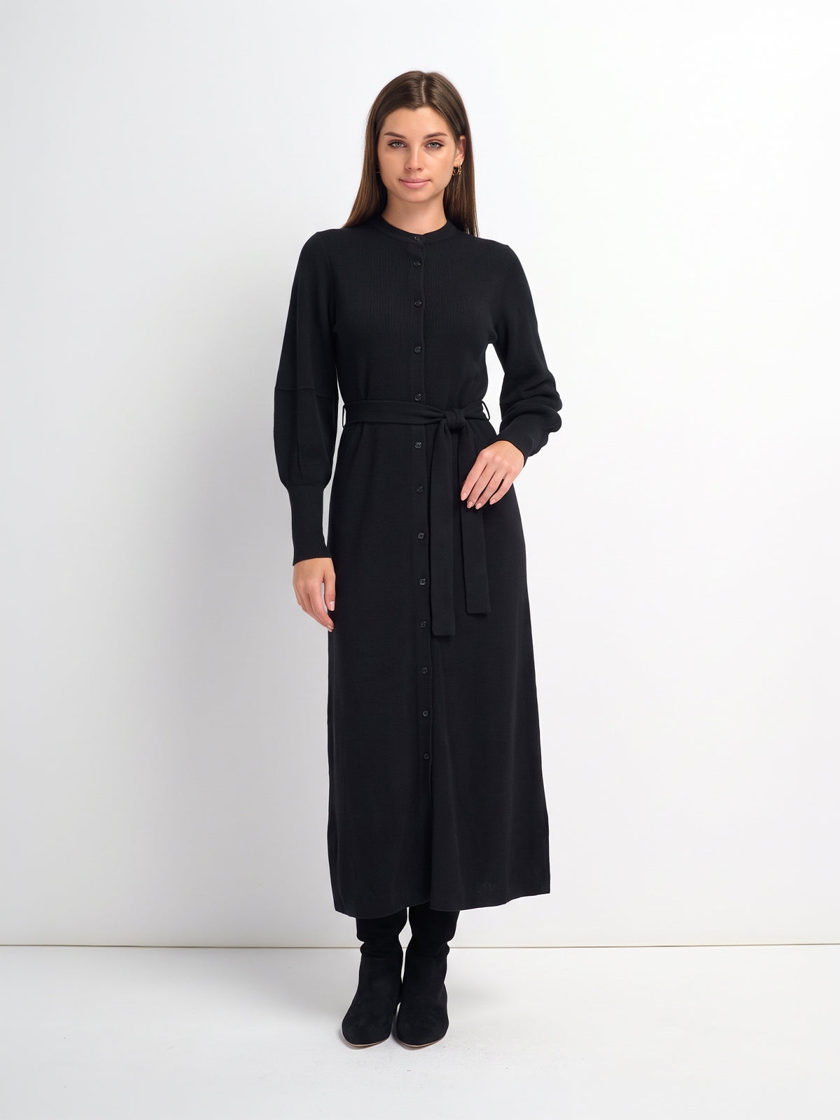Soft Ribbed Shirtdress - Black