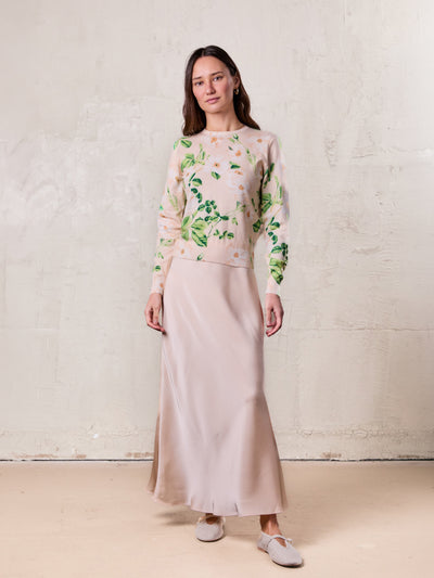 Solid Faux Satin Slip Skirt-Peach