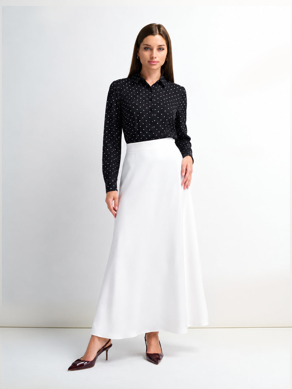 Solid Satin Slip Skirt-White