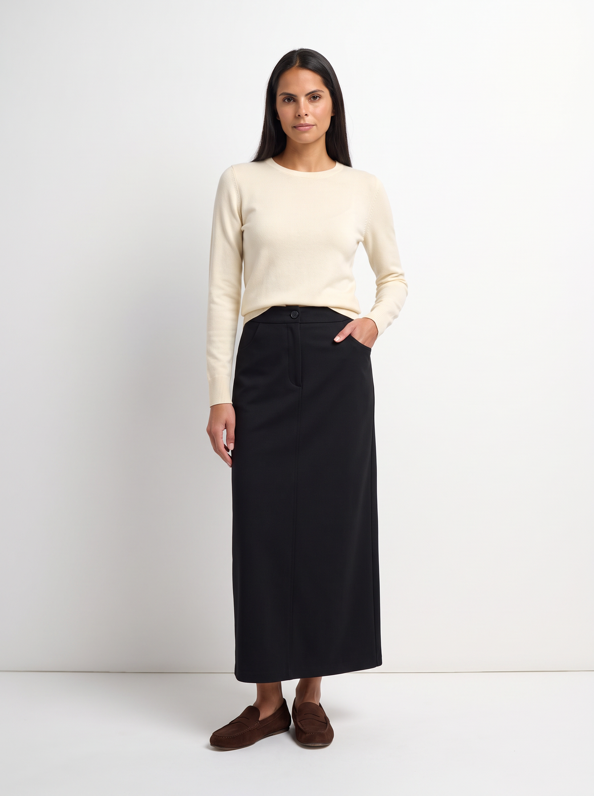 Straight Ponte Maxi Skirt-Black