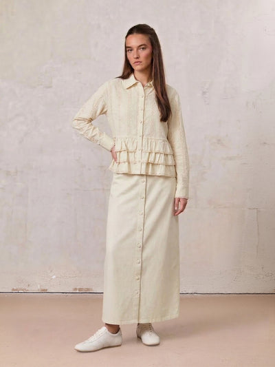 Straight Button Down Maxi Skirt-Cream 27 inch