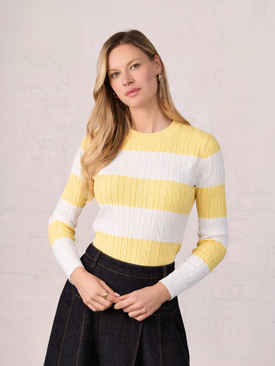 Striped Cable Sweater-Yellow/White