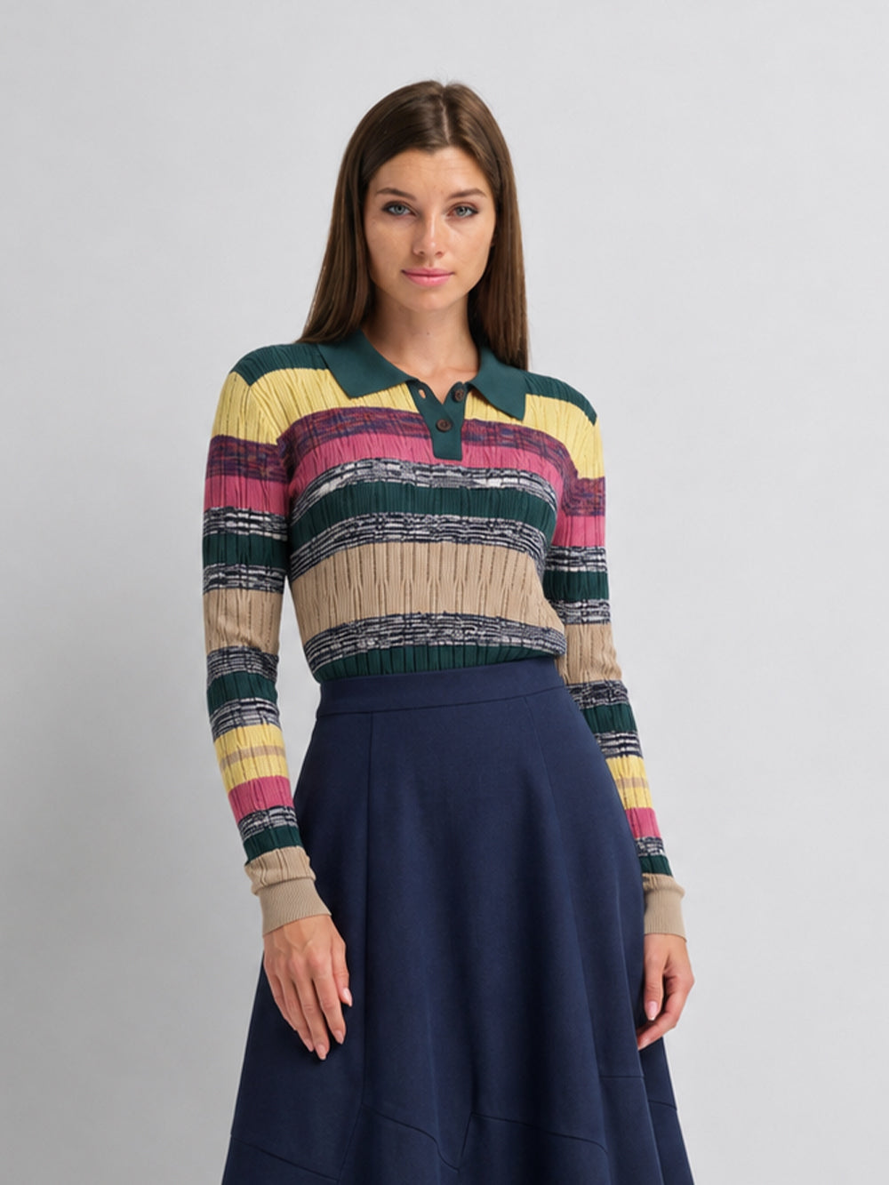 Striped Mixed Media Polo-Multi