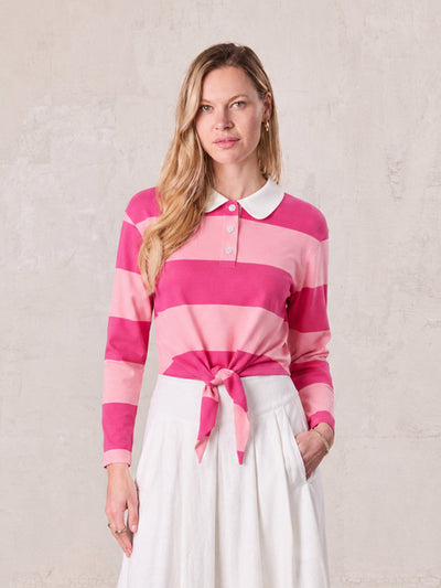Striped Tie Bottom T-Shirt-Pink