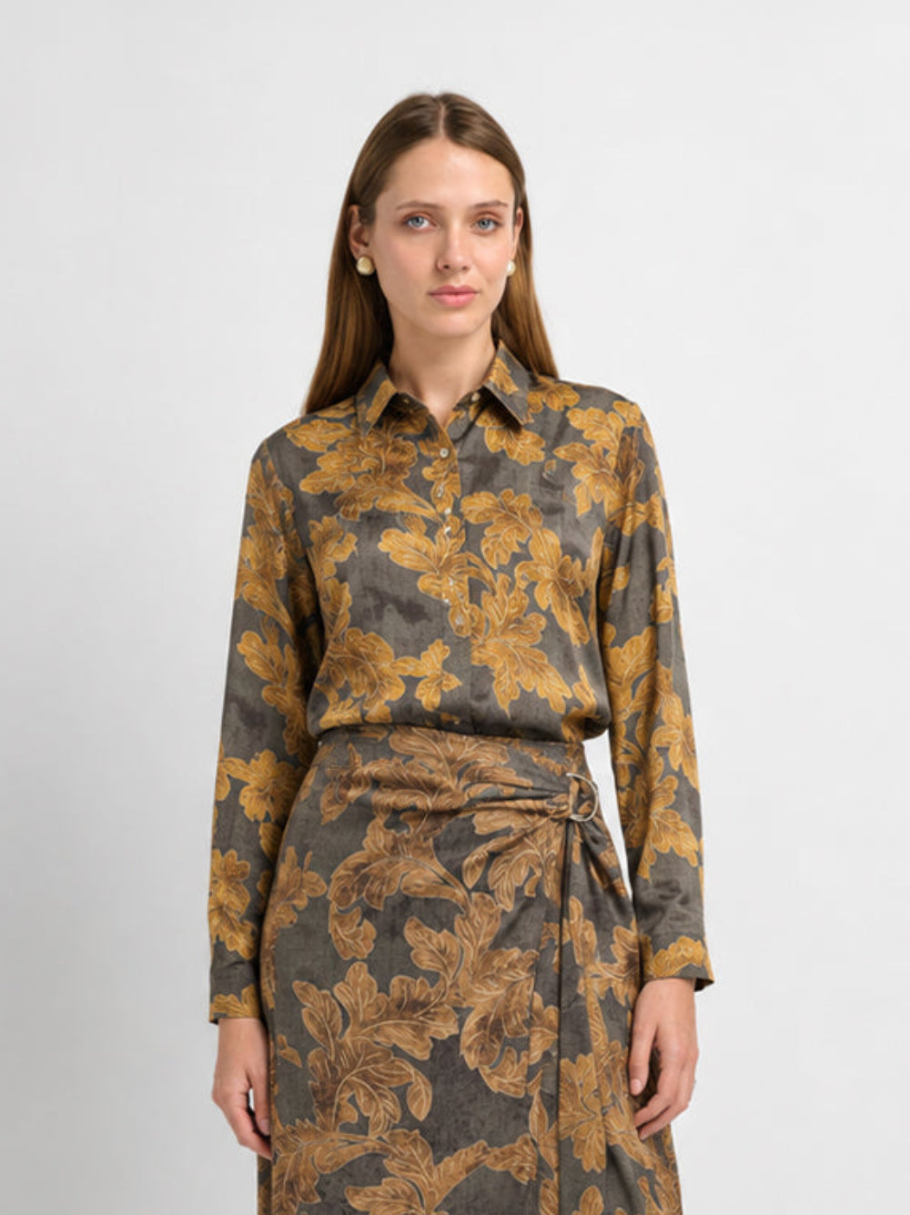 Printed Button Blouse - Gold Floral