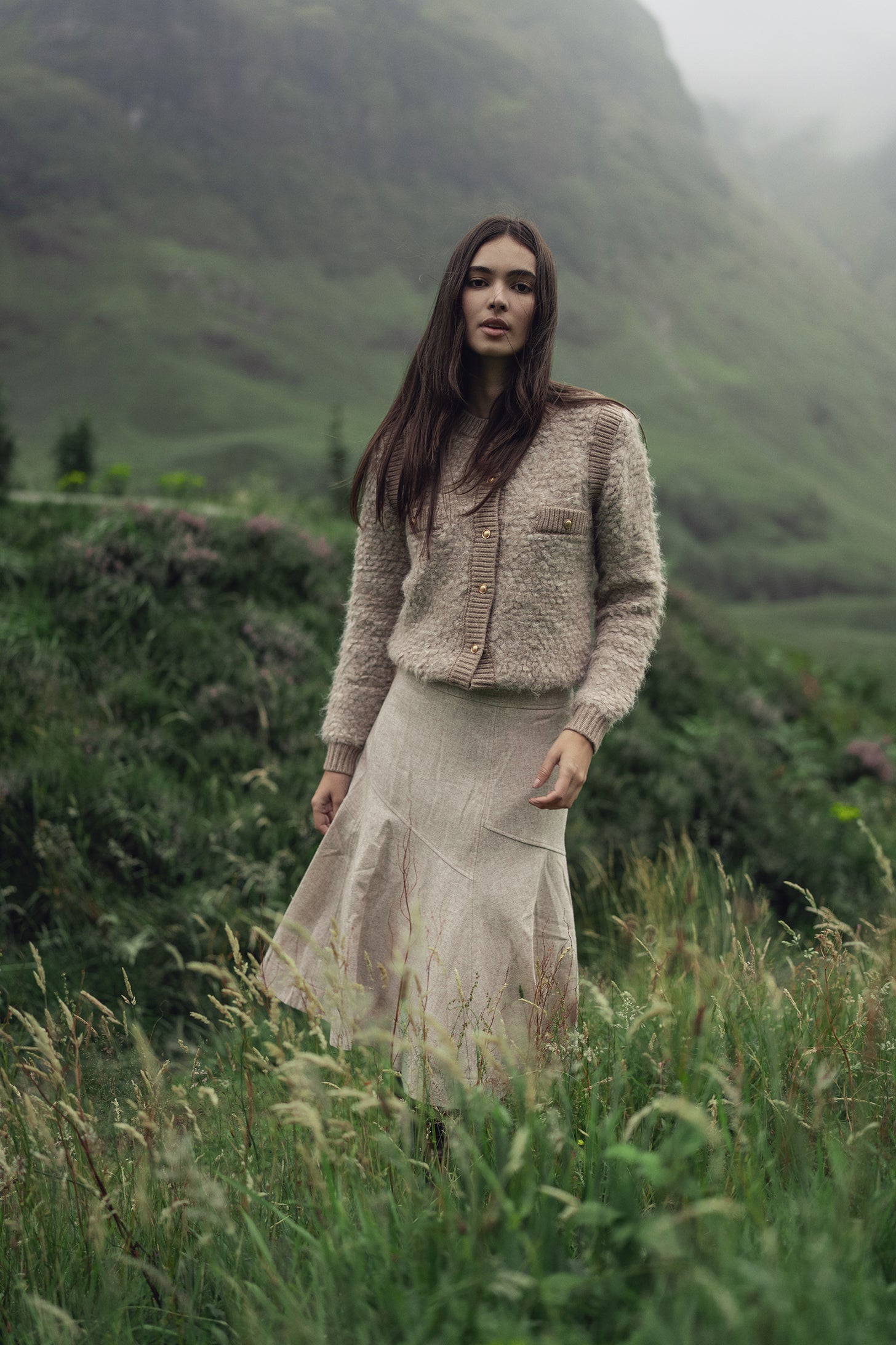 Ribbed Knit Mohair Cardigan Jacket-Camel