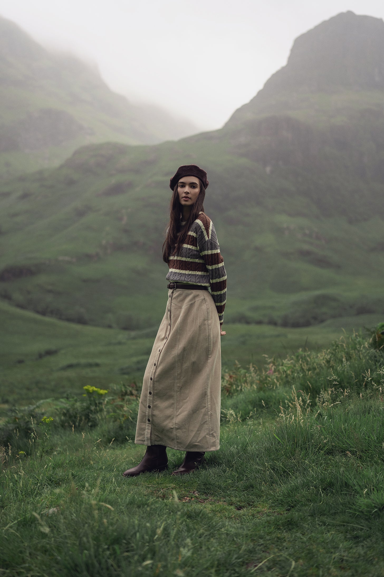 Button Down A-Line Corduroy Skirt-Warm Vanilla
